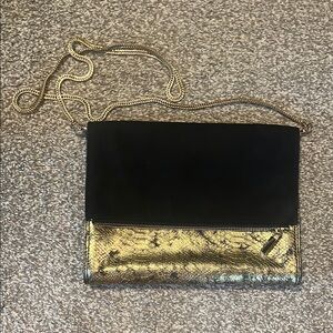 EUC DEUX LUX gold and black clutch/convertible shoulder bag